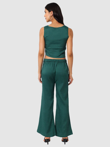 Women's Green and Flared Textured Top and Pant Coordinates