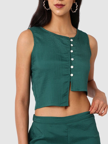 Women's Green and Flared Textured Top and Pant Coordinates