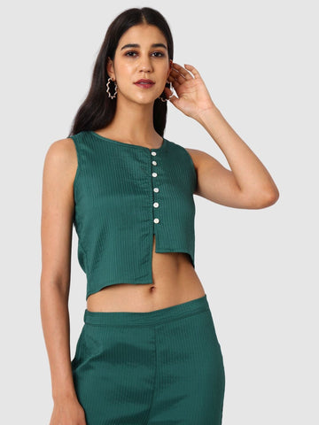 Women's Green and Flared Textured Top and Pant Coordinates