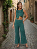 Women's Green and Flared Textured Top and Pant Coordinates