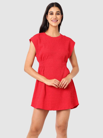 Women's Red Fit Textured Mini Dress