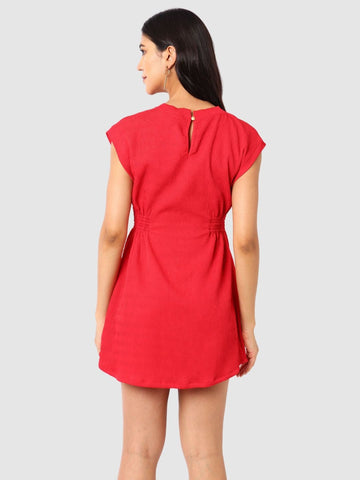 Women's Red Fit Textured Mini Dress