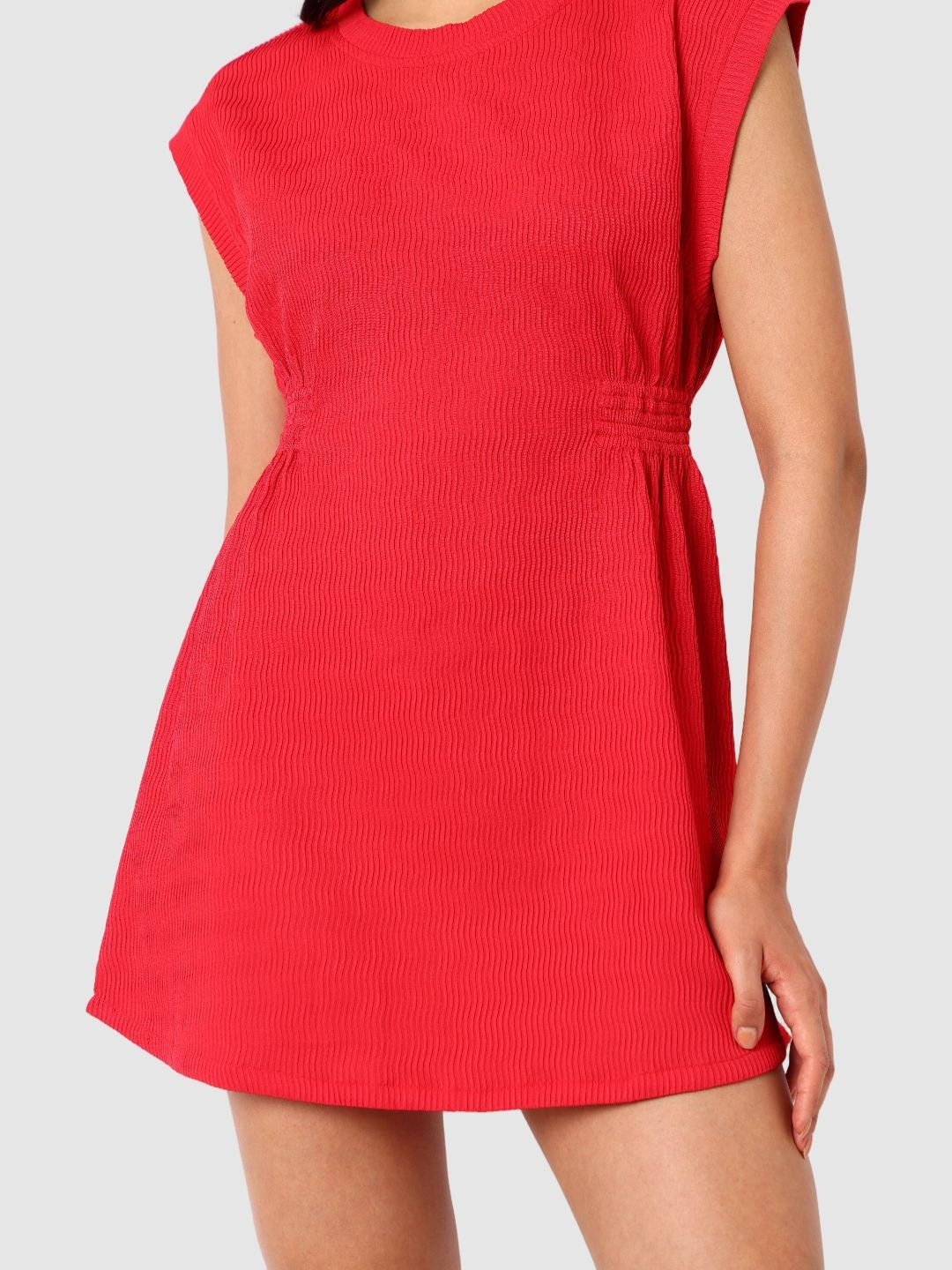 Women's Red Fit Textured Mini Dress