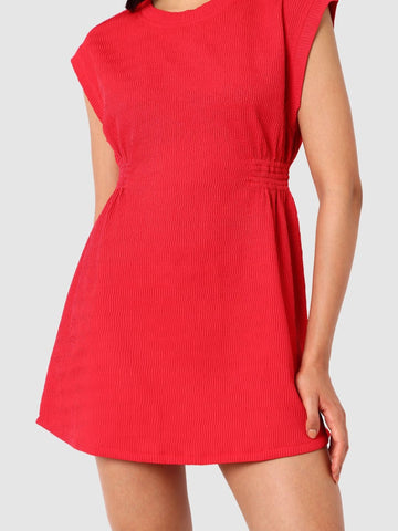 Women's Red Fit Textured Mini Dress