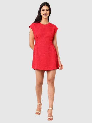 Women's Red Fit Textured Mini Dress