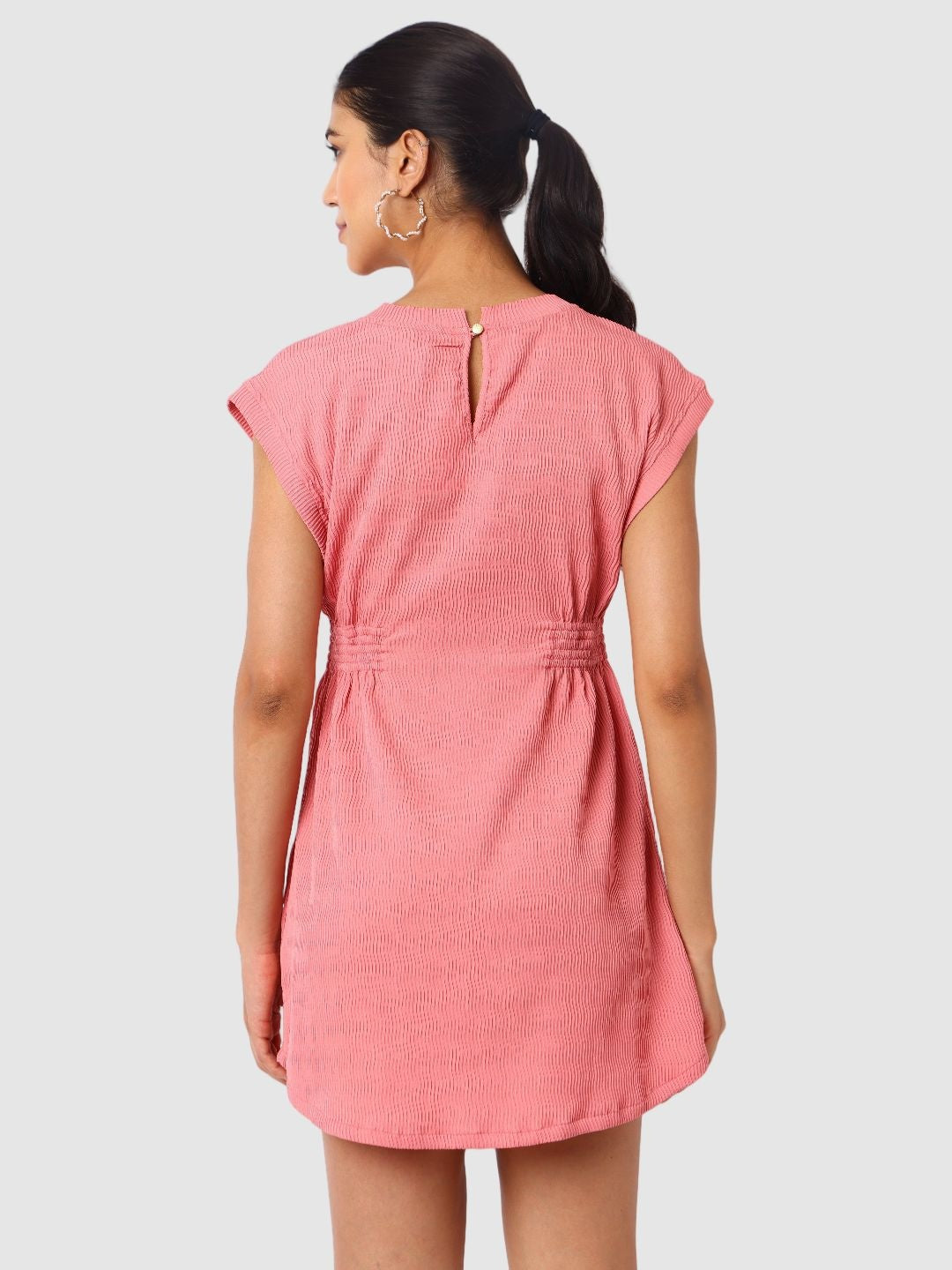 Women's Pink Fit Textured Mini Dress
