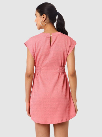 Women's Pink Fit Textured Mini Dress