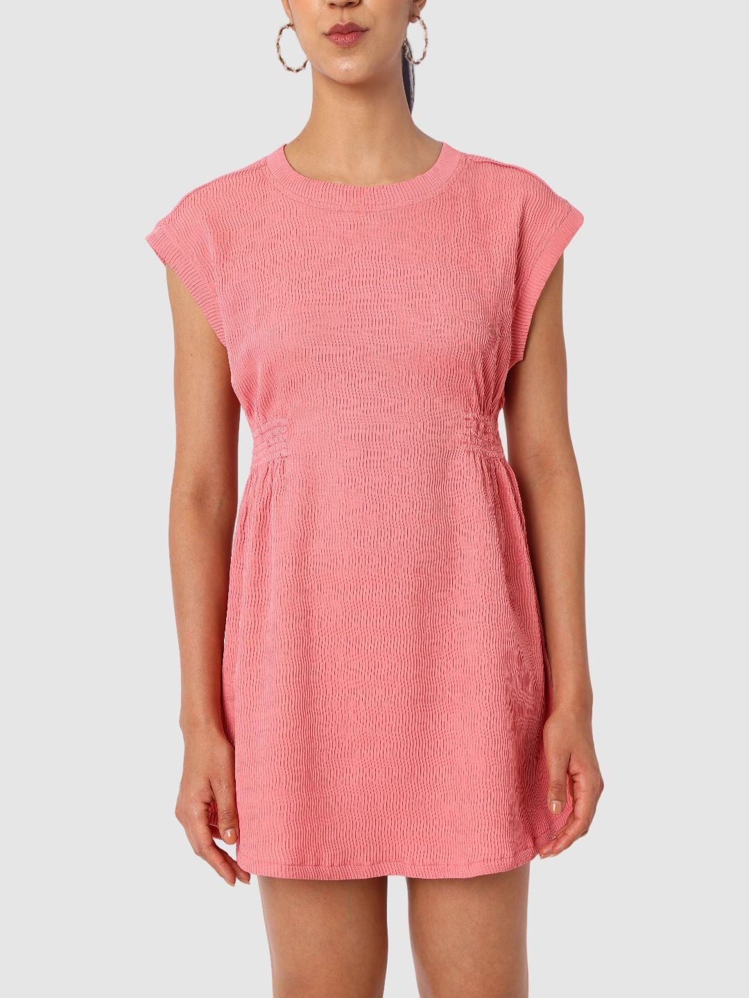 Women's Pink Fit Textured Mini Dress