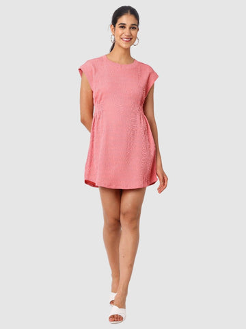 Women's Pink Fit Textured Mini Dress