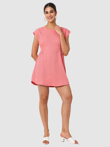 Women's Pink Fit Textured Mini Dress
