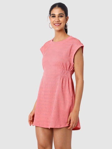 Women's Pink Fit Textured Mini Dress