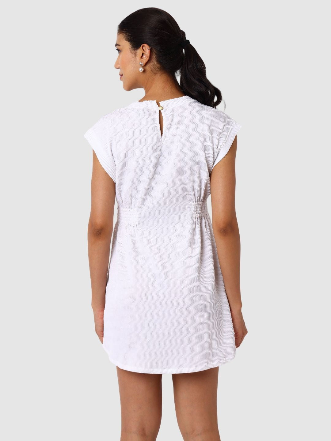 Women's White Fit Textured Mini Dress