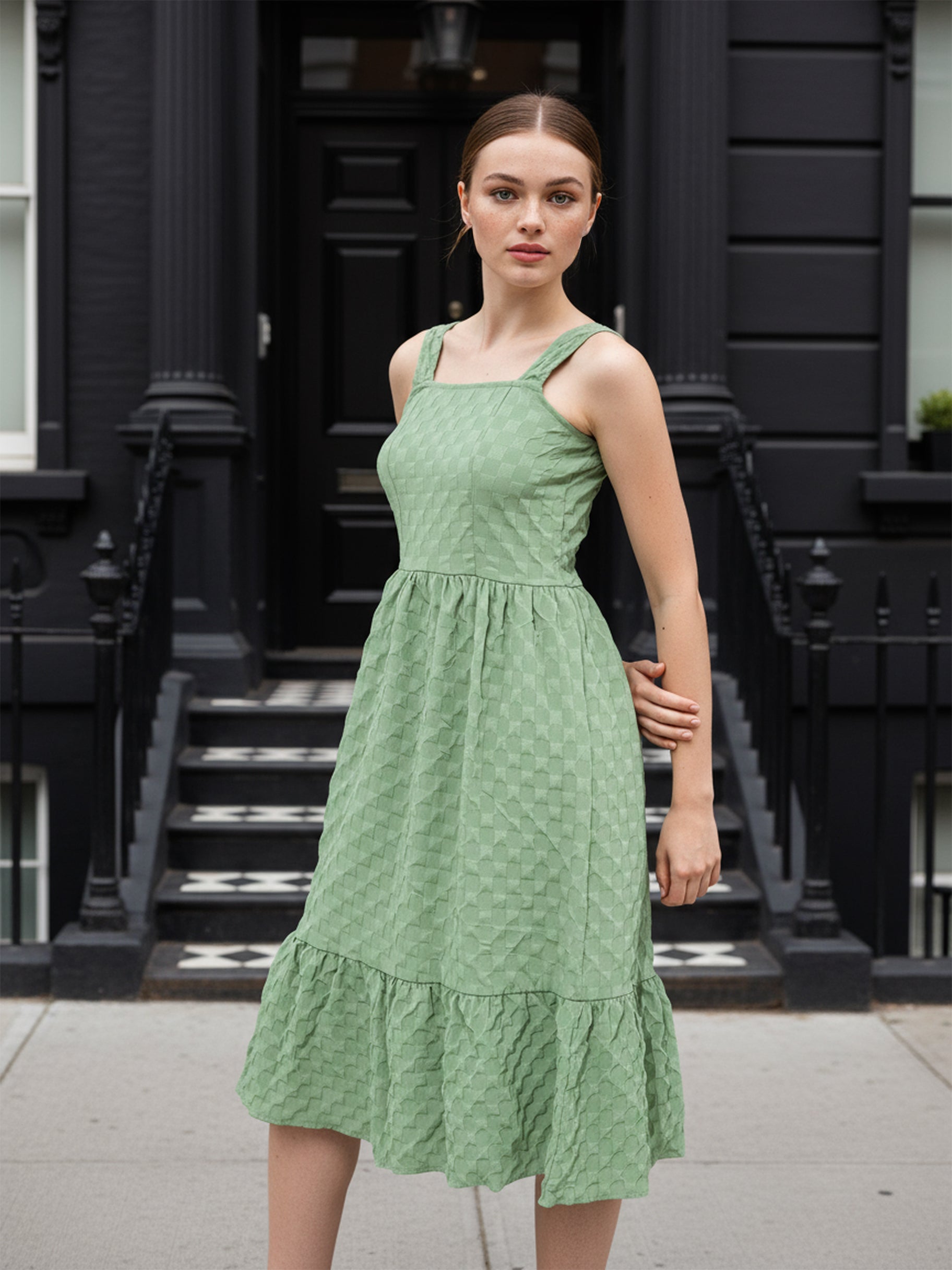 Women's Green Regular Fit Casual Dress