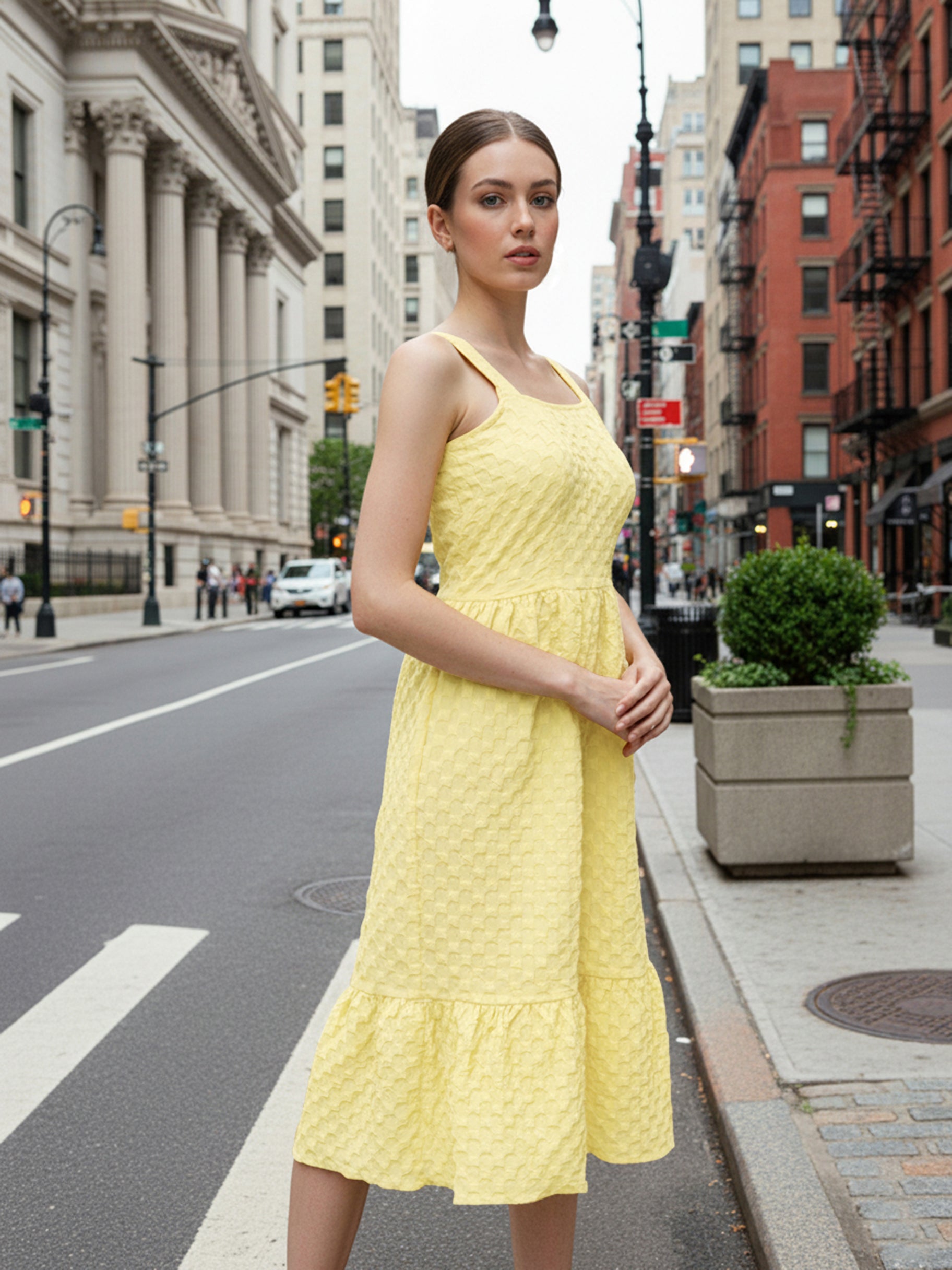 Women's Yellow Regular Fit Casual Dress