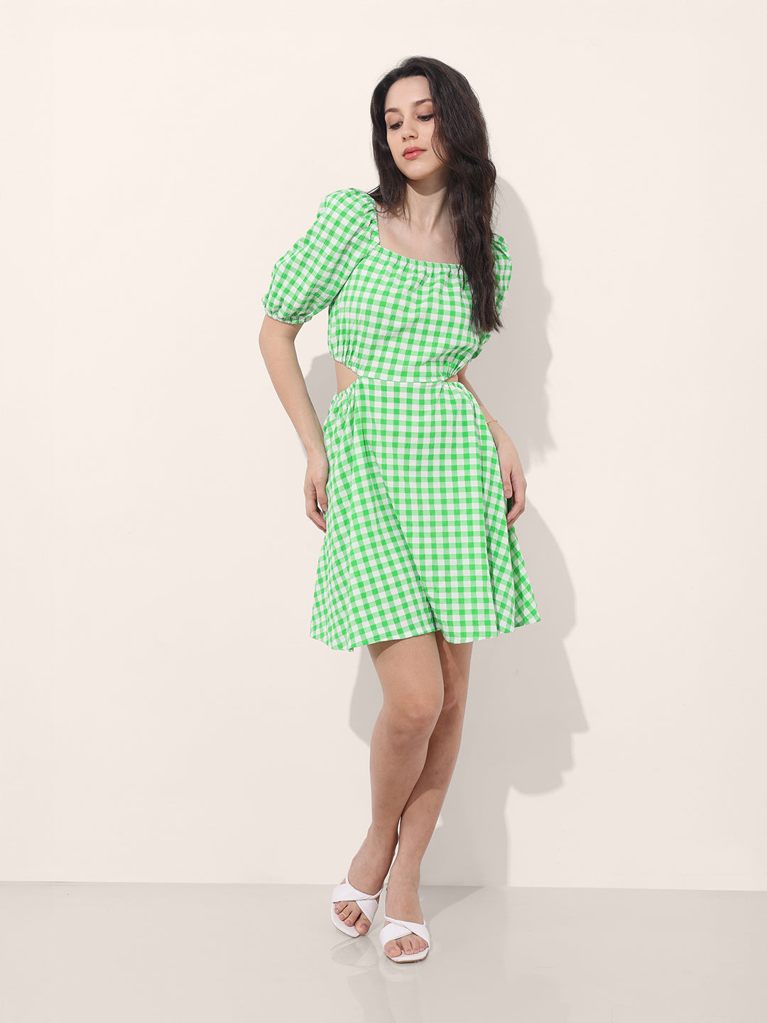 Freehand Women Fit and Flare Textured Cut Out Dress