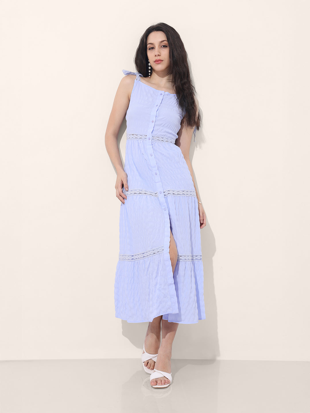 Freehand Women Fit and Flare Textured Maxi Dress