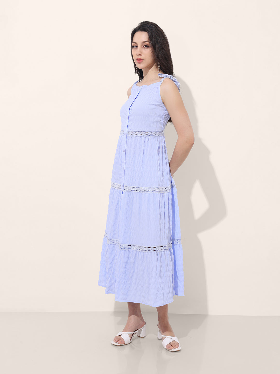 Freehand Women Fit and Flare Textured Maxi Dress