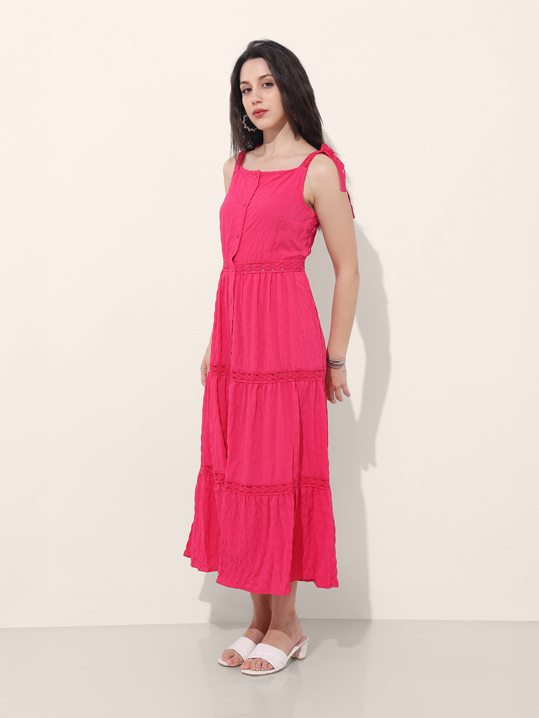 Freehand Women Fit and Flare Textured Maxi Dress