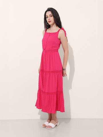 Freehand Women Fit and Flare Textured Maxi Dress