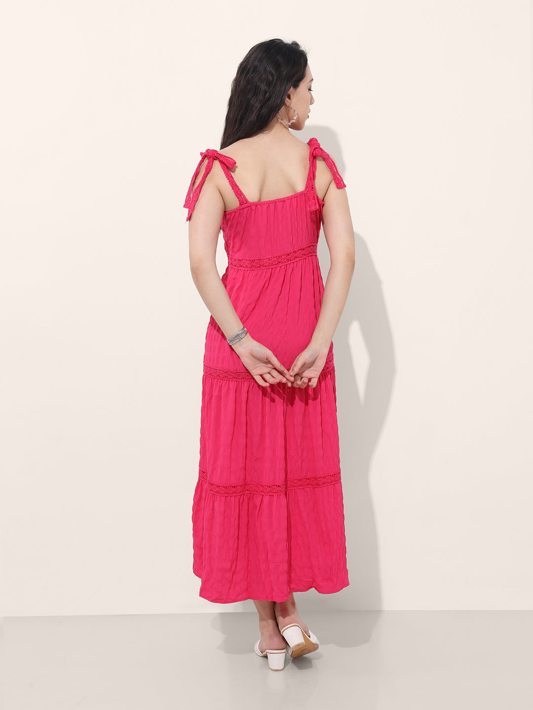 Freehand Women Fit and Flare Textured Maxi Dress