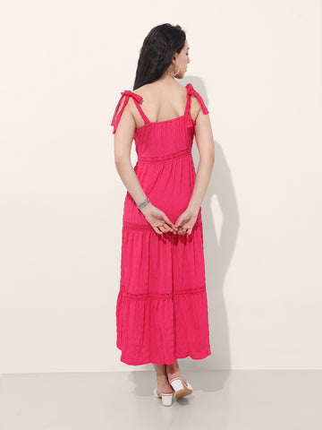 Freehand Women Fit and Flare Textured Maxi Dress