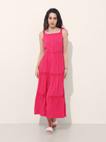Freehand Women Fit and Flare Textured Maxi Dress