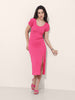 Women Regular Fit Pink Half Sleeves Dress