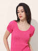 Women Regular Fit Pink Half Sleeves Dress