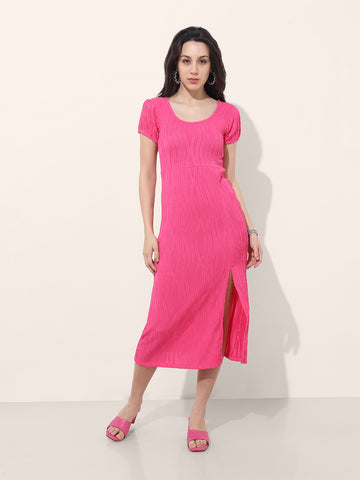 Women Regular Fit Pink Half Sleeves Dress