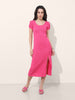 Women Regular Fit Pink Half Sleeves Dress