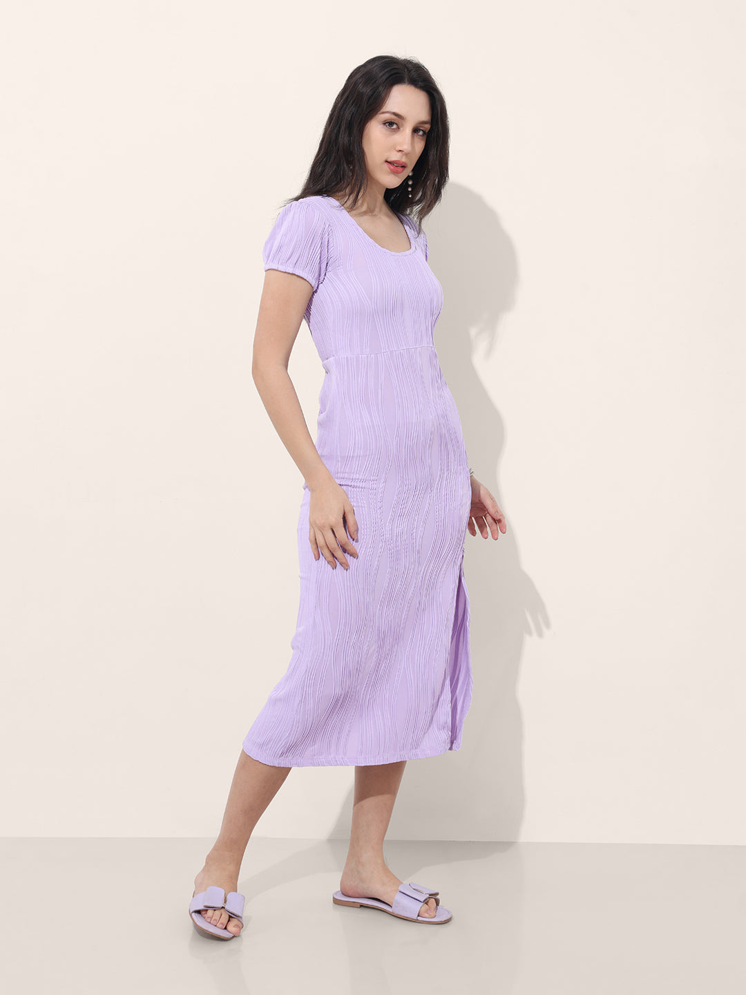 Women Regular Fit Purple Half Sleeves Dress
