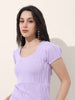 Women Regular Fit Purple Half Sleeves Dress
