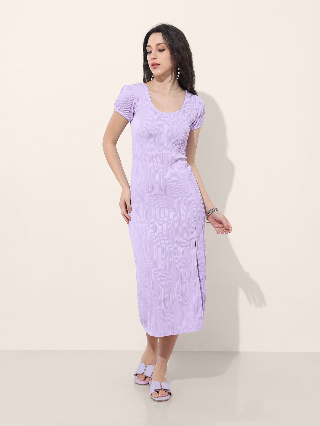Women Regular Fit Purple Half Sleeves Dress