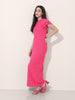 Women Regular Fit Pink Half Sleeves Dress