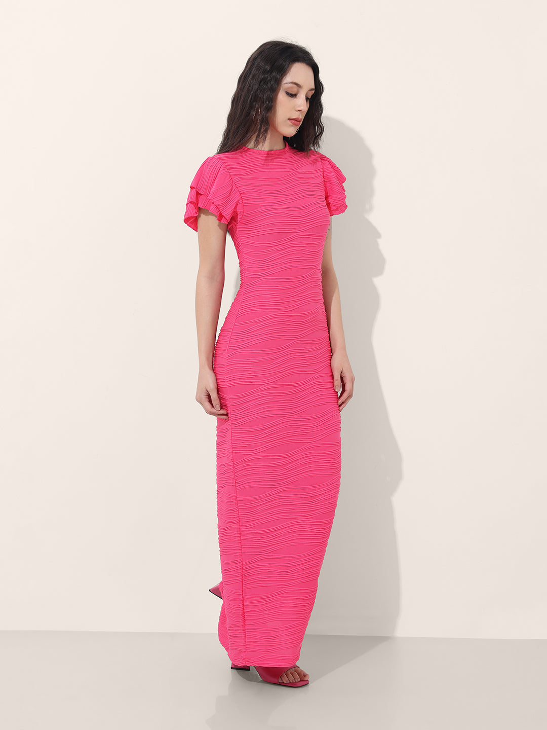 Women Regular Fit Pink Half Sleeves Dress