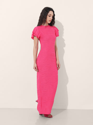 Women Regular Fit Pink Half Sleeves Dress