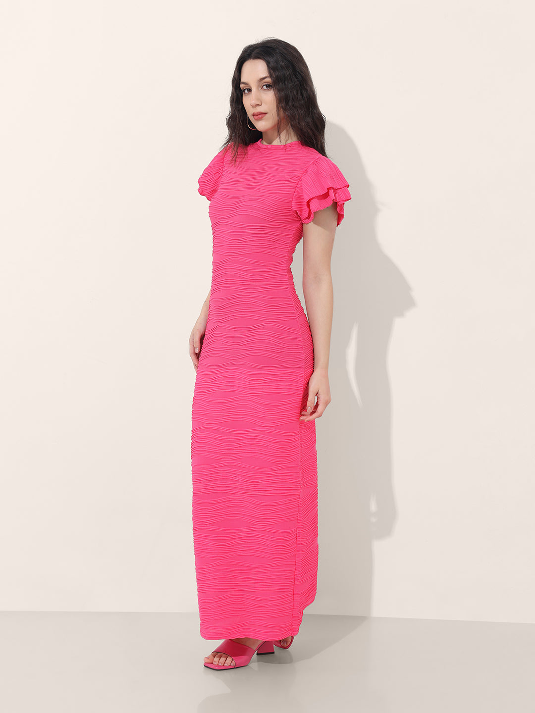 Women Regular Fit Pink Half Sleeves Dress