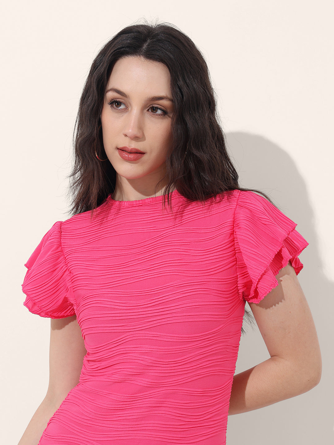 Women Regular Fit Pink Half Sleeves Dress