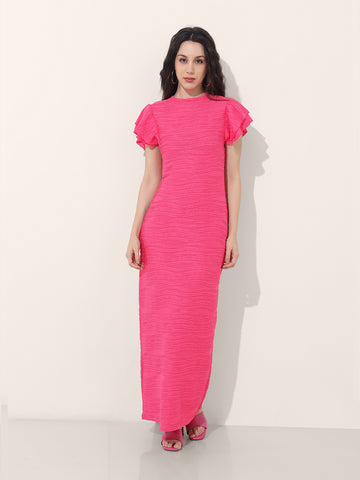Women Regular Fit Pink Half Sleeves Dress