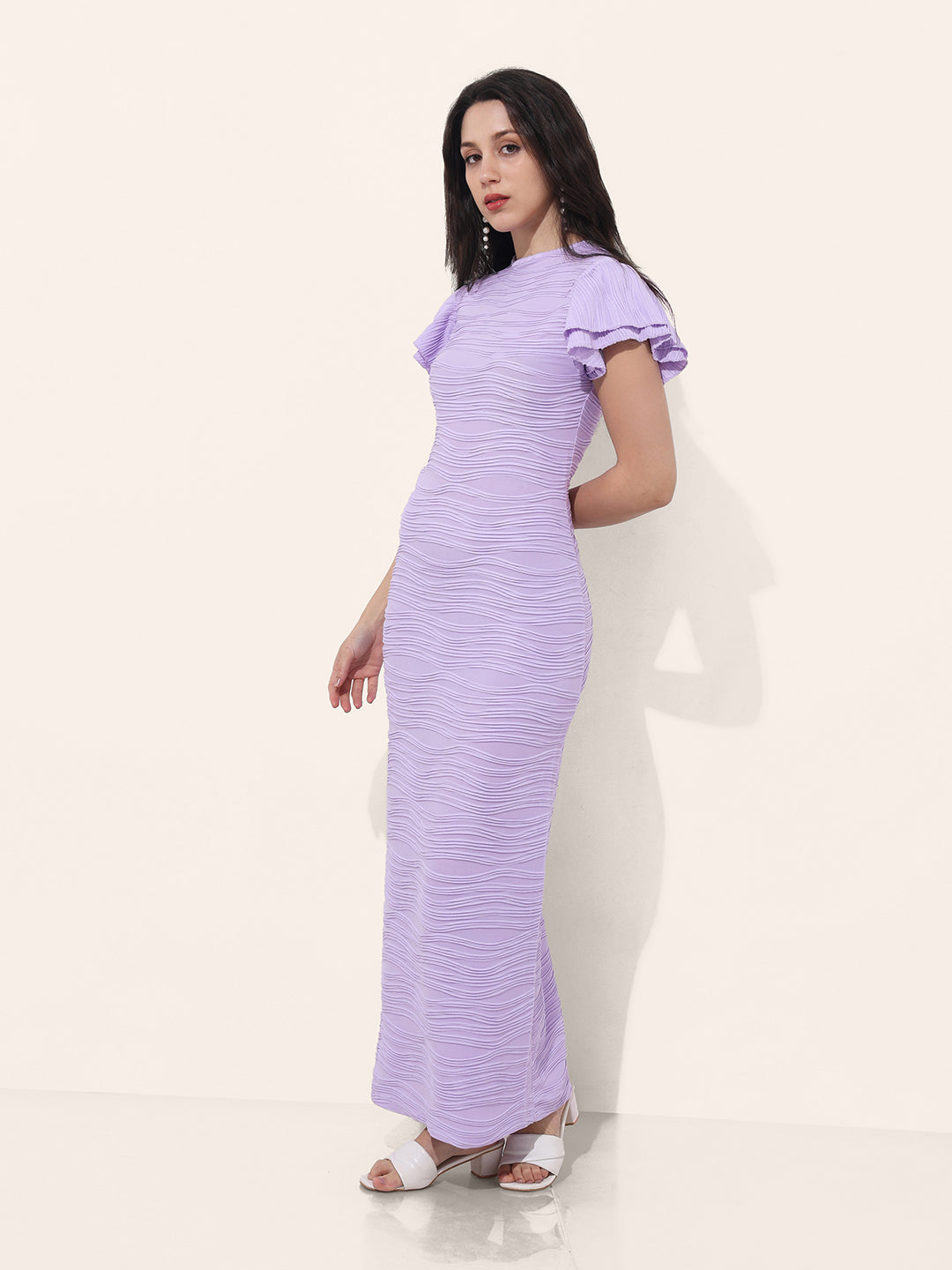 Women Regular Fit Purple Half Sleeves Dress