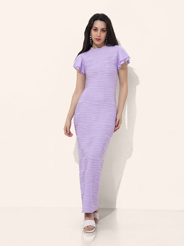 Women Regular Fit Purple Half Sleeves Dress
