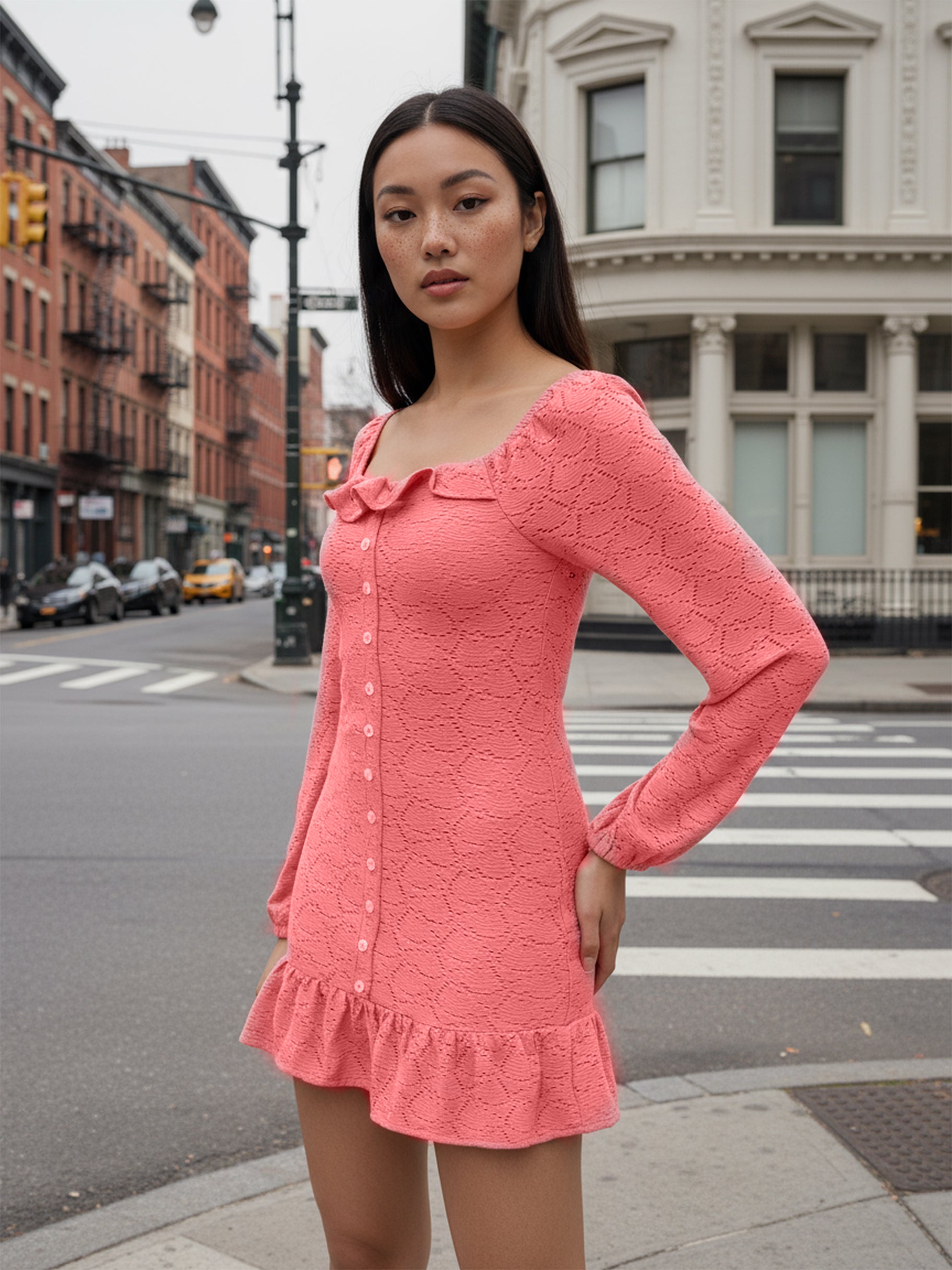 Women's Pink Regular Fit Casual Dress