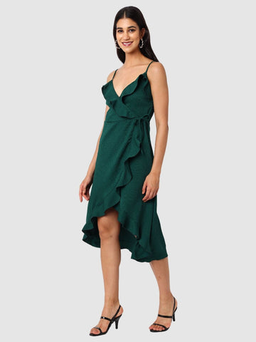 Women Regular Fit Green Sleeveless Dress