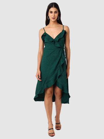 Women Regular Fit Green Sleeveless Dress