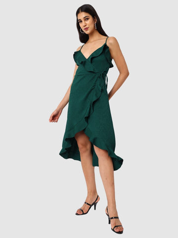 Women Regular Fit Green Sleeveless Dress