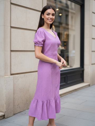 Women Regular Fit Purple Half Sleeves Dress