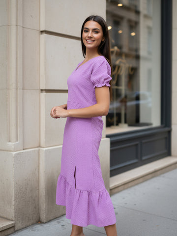 Women Regular Fit Purple Half Sleeves Dress