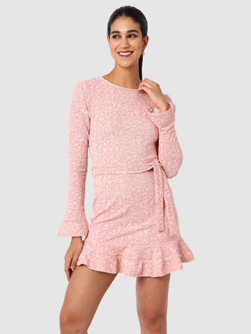 Women's Pink Fit Textured Mini Dress
