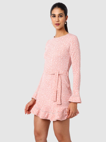 Women's Pink Fit Textured Mini Dress