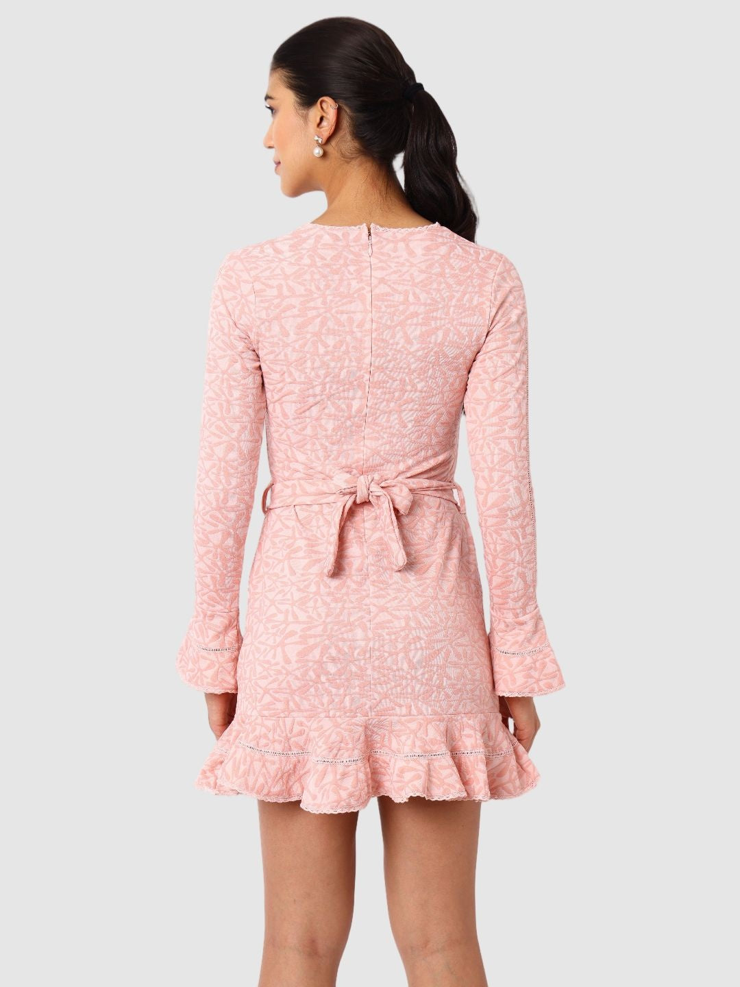 Women's Pink Fit Textured Mini Dress